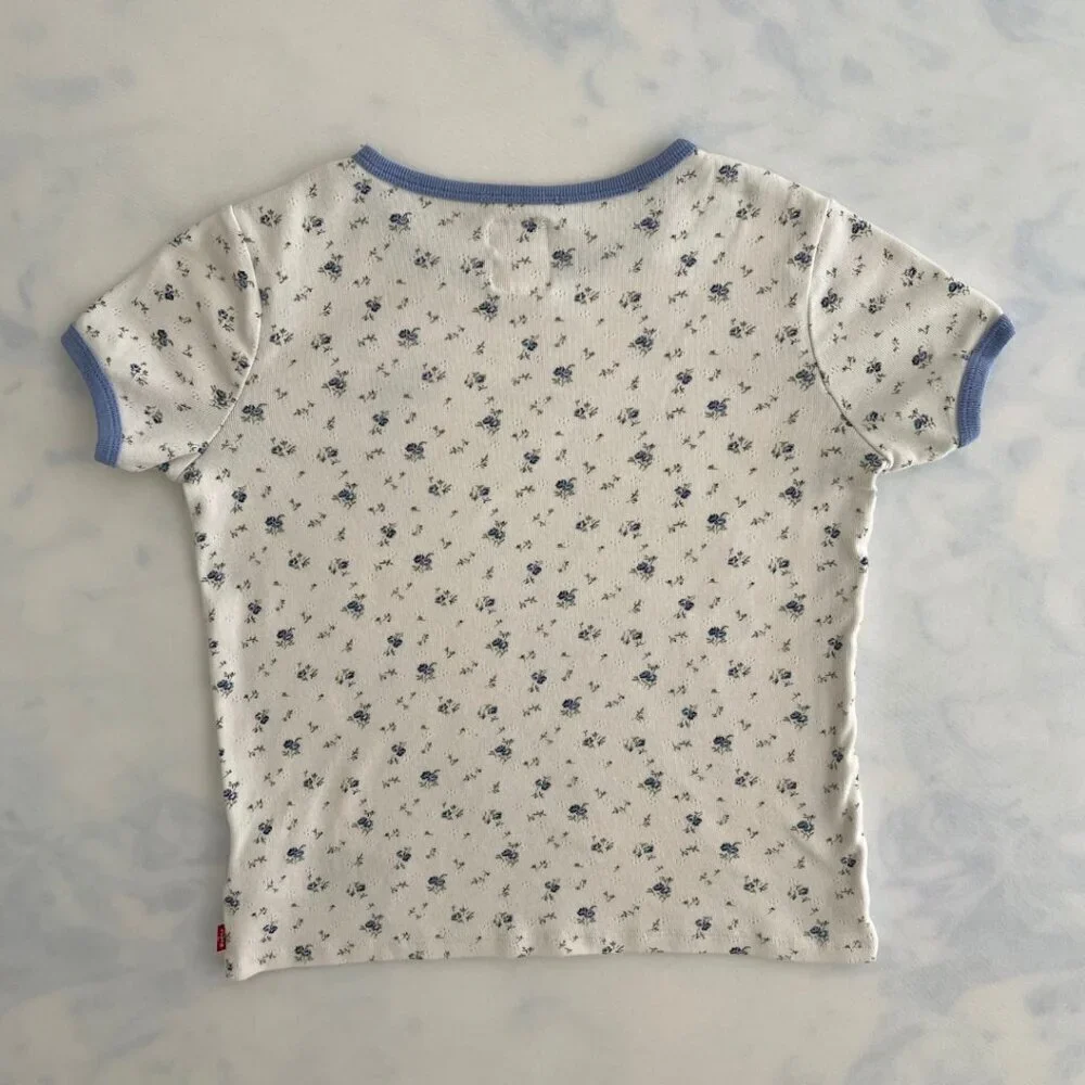 Levi's White & Blue Floral Logo Crewneck Baby Tee Shirt